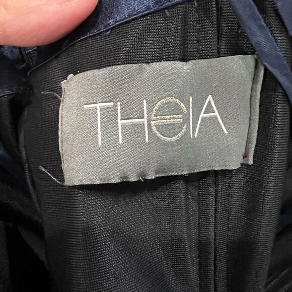 Theia Navy Blue Sequin Sweetheart Neckline Strapless High Low Formal Dress - Picture 4 of 15